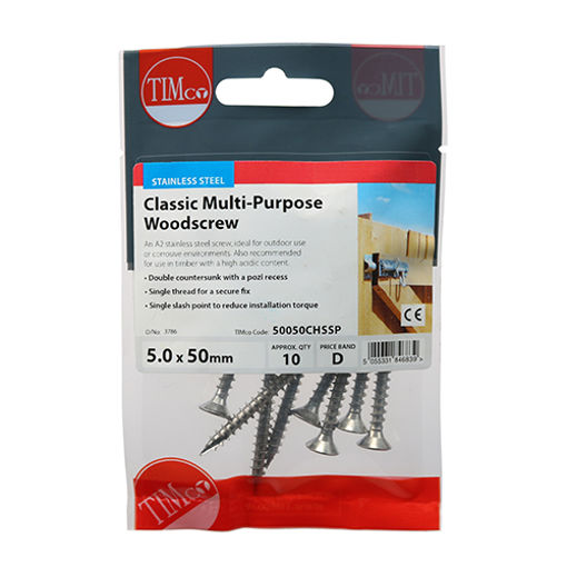 Picture of Classic 5.0mm x 50mm PZ2 Stainless Steel Screws (Pack of 10)