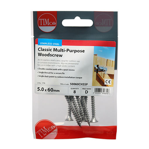 Picture of Classic 5.0mm x 60mm PZ2 Stainless Steel Screws (Pack of 8)