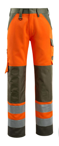 Picture of Mascot Safe Light Trousers With Kneepad Pockets Hi-Vis Orange/Moss Green
